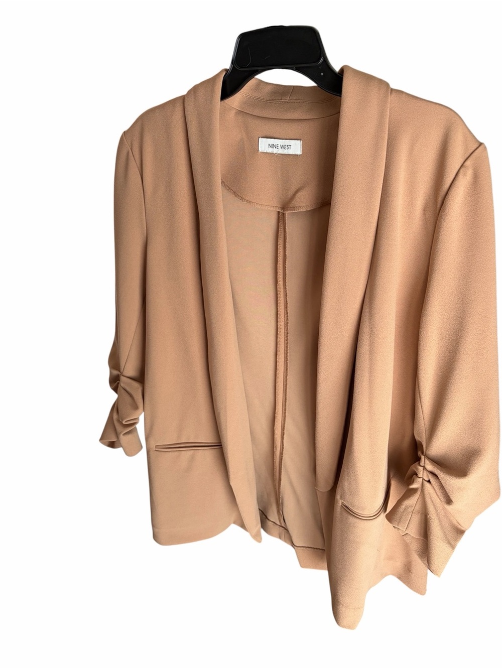 Nine West Tan Open-Front Draped Cardigan with Knot Sleeve Detail